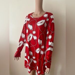 Brand new long sleeve red Christmas Xmas print flared swing dress top, medium
